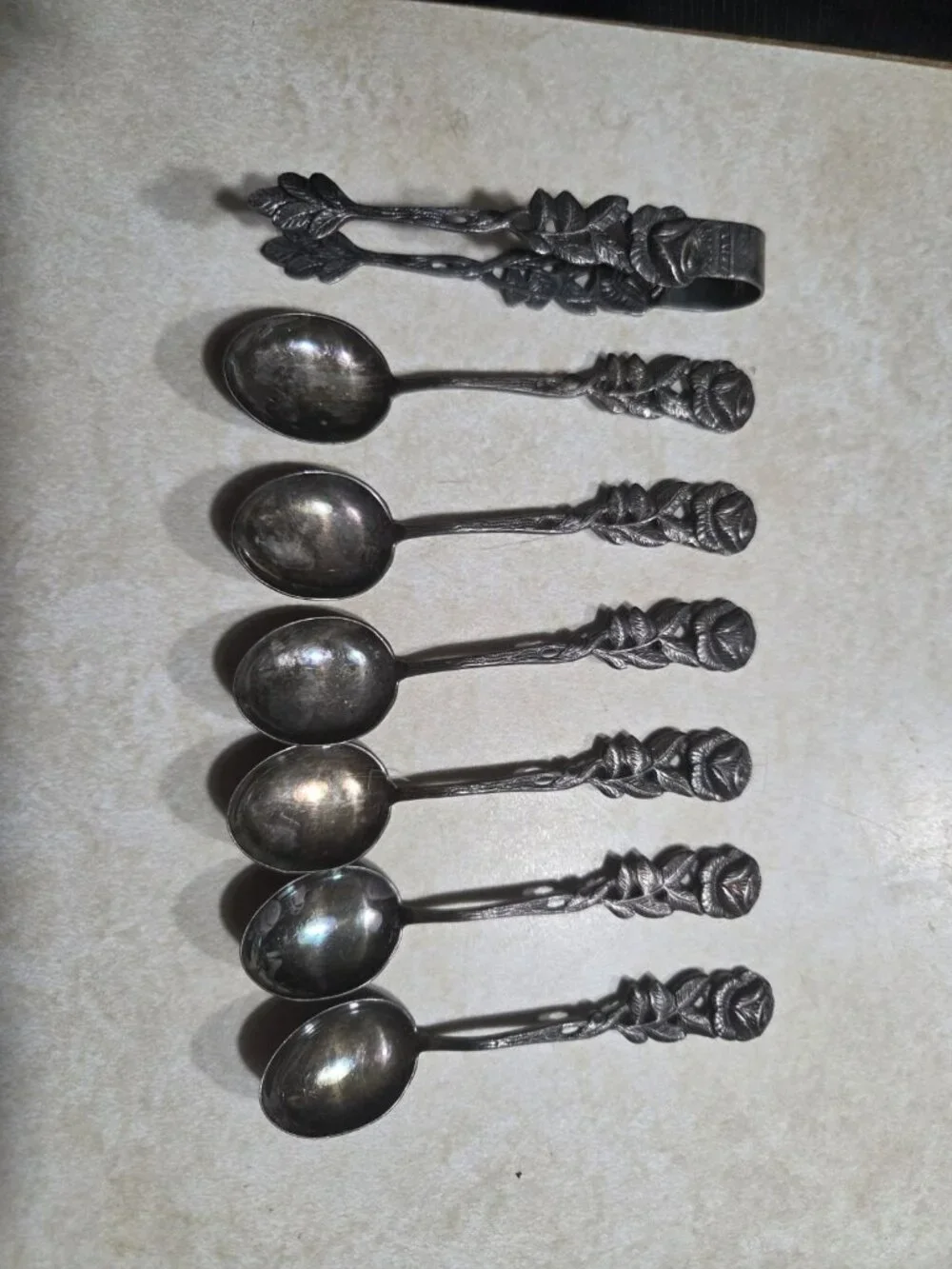 Set 6 Antiko 100 Hildesheimer Rose Collectable Spoons with Sugar Tongs Vintage